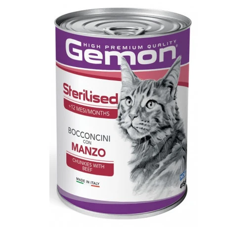 Gemon Cat Adult Bocconcini con Manzo - Cibo Umido Gatto, 415g