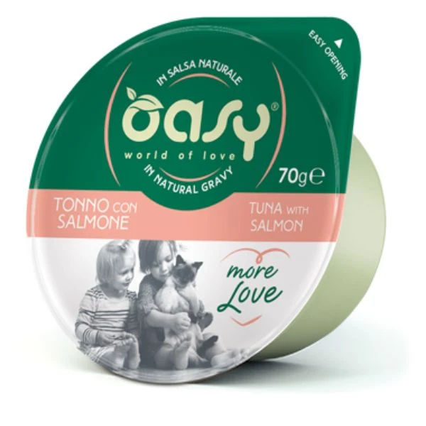 Oasy More Love Tonno con Salmone - Cup Umido Raffinato per Gatti - 70g