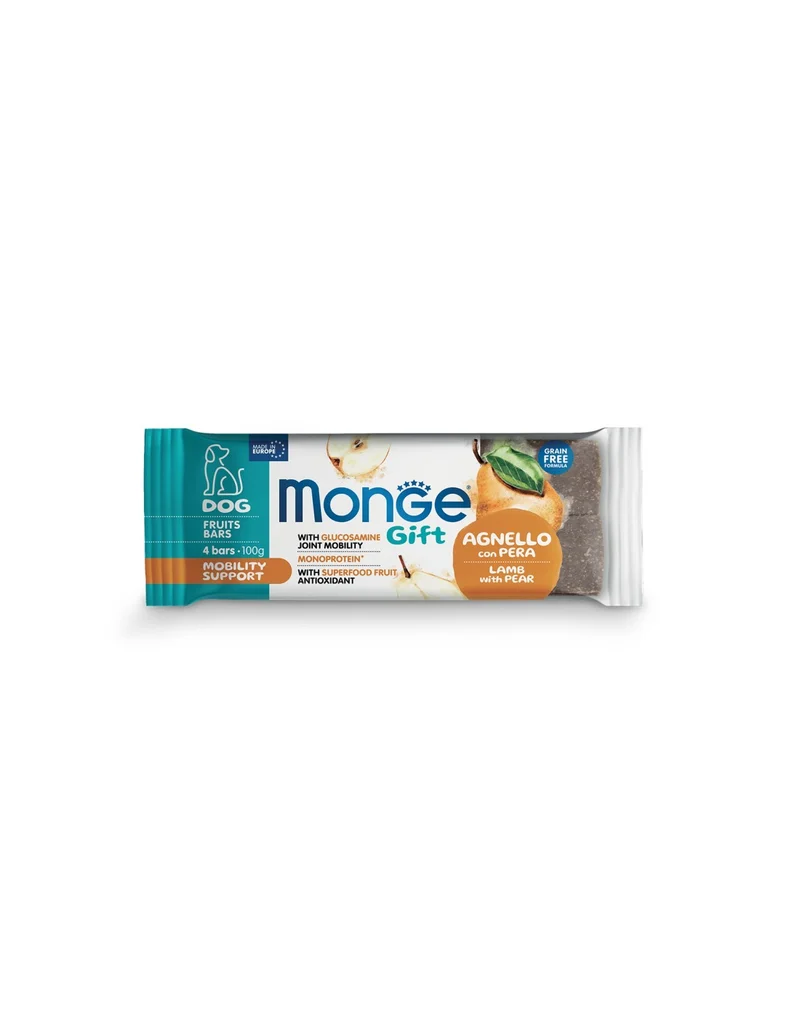 Monge Gift Mobility Support Bars Agnello e Pera - Snack Cani, 100g