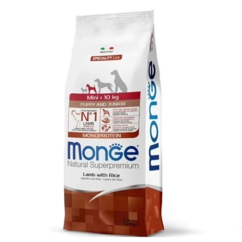 Monge Mini Puppy Junior Agnello e Riso - Crocchette per Cuccioli, 7,5 kg
