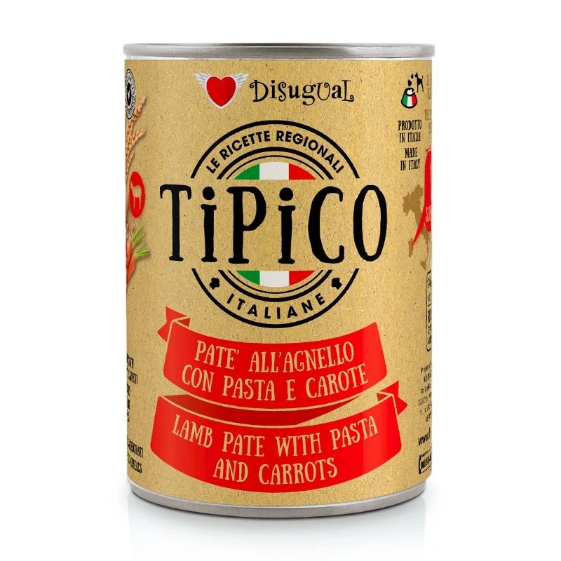 Disugual Cane Tipico Adulto Agnello, Pasta & Carote Lattina 400 g