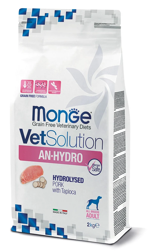 MONGE CANE VET SOLUTION AN-HYDRO HYDROLYSED ADULTO ALL BREEDS MAIALE & TAPIOCA 2 KG