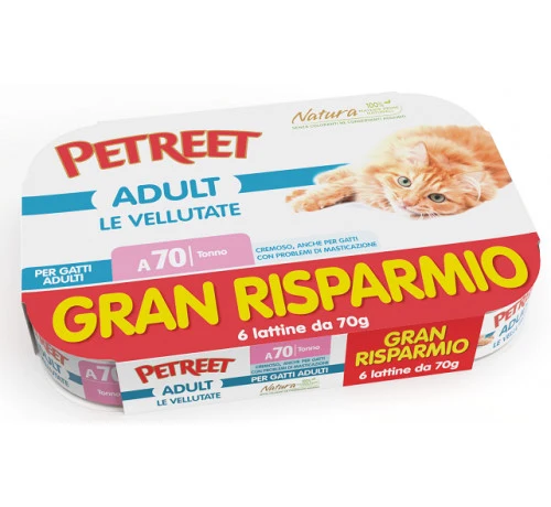 Petreet Vellutate Gatto al Tonno - Set Risparmio 6 Lattine da 70 g