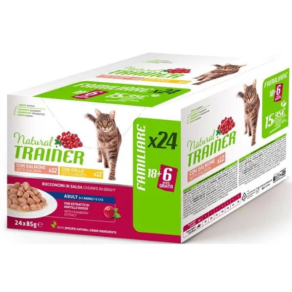 Natural Trainer Cat Multipack Adult Pollo e Salmone - Umido - 24x85 g