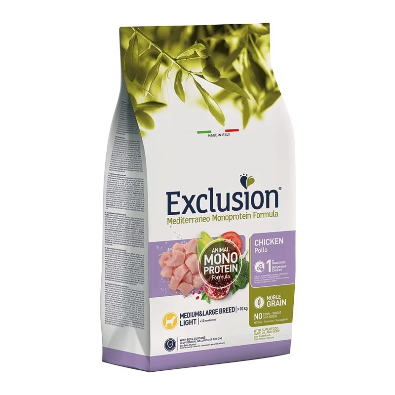 Exclusion Mediterraneo Noble Grain Light Medium/Large al Pollo - 3 kg
