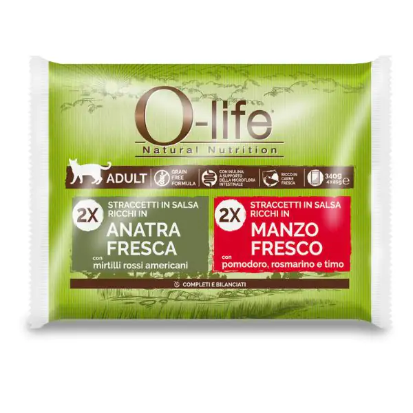 O-life Cat Adult Grain Free Straccetti in salsa multipack 4x85 gr