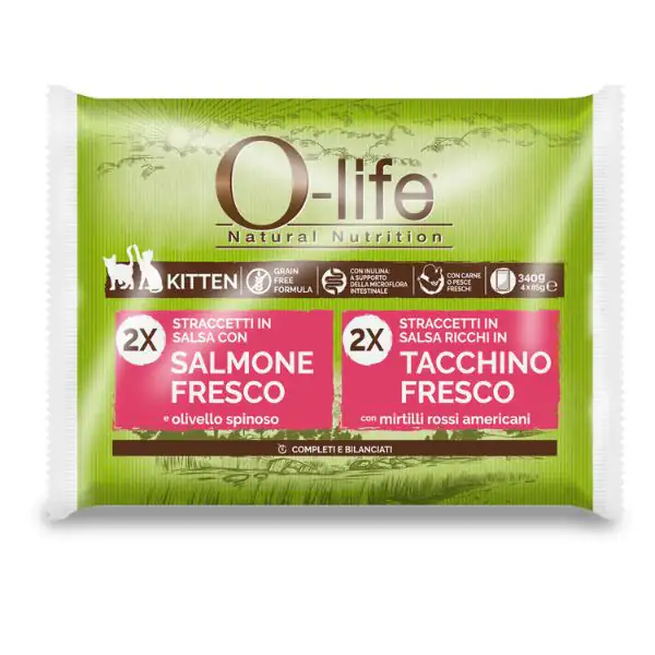 O-life Cat Kitten Grain Free Straccetti in salsa multipack 4x85 gr