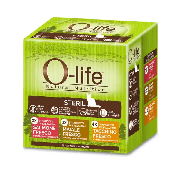 O-life Cat Sterilised Grain Free Straccetti in salsa multipack 10x85 gr