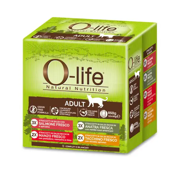 O-life Cat Adult Grain Free Straccetti in salsa multipack 10x85 gr