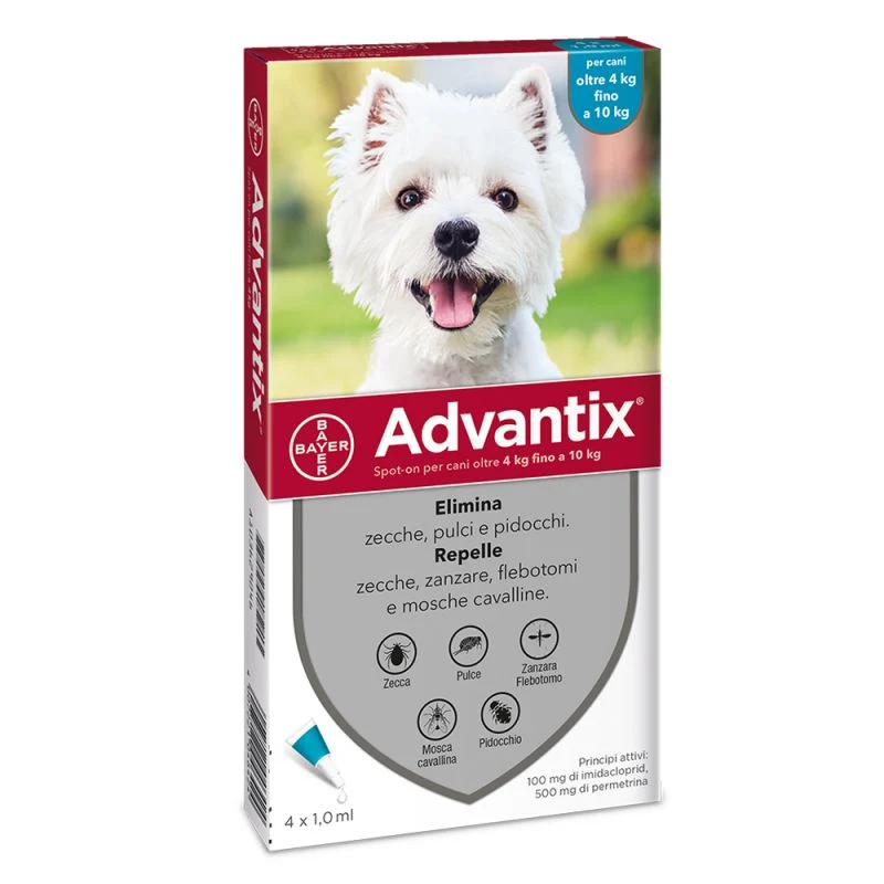 Advantix Spot On - Antiparassitario per Cani Piccoli - Peso 4-10 kg - 4 Fiale