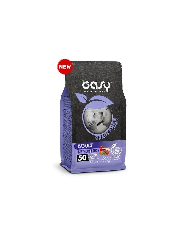 Oasy Grain-Free Adult Medium/Large Anatra - Crocchette Cani, 2,5 kg