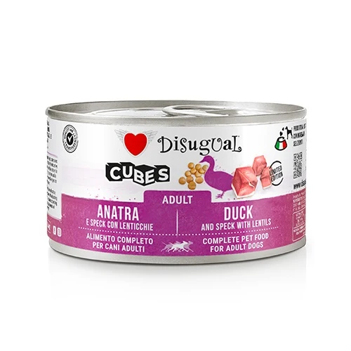 Disugual Cane Cubes Adulto Anatra, Speck & Lenticchie Lattina 150 g