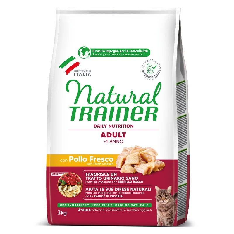 Natural Trainer Cat Adult al Pollo - Crocchette per Gatti, 3 kg
