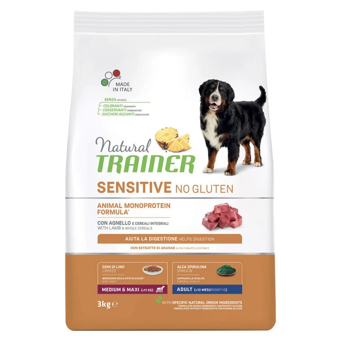 Natural Trainer Sensitive No Gluten Adult Medium/Maxi Agnello - 3 kg