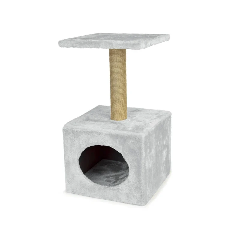 Tiragraffi Giglio Leopet con Colonna in Sisal - Grigio Chiaro - 30x30x55 cm