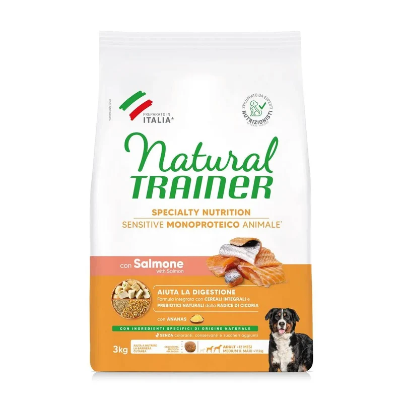 Natural Trainer Sensitive No Gluten Adult Medium/Maxi al Salmone - 3 kg