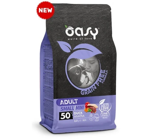 Oasy Grain-Free Adult Small/Mini Anatra - Crocchette Cani, 2,5 kg