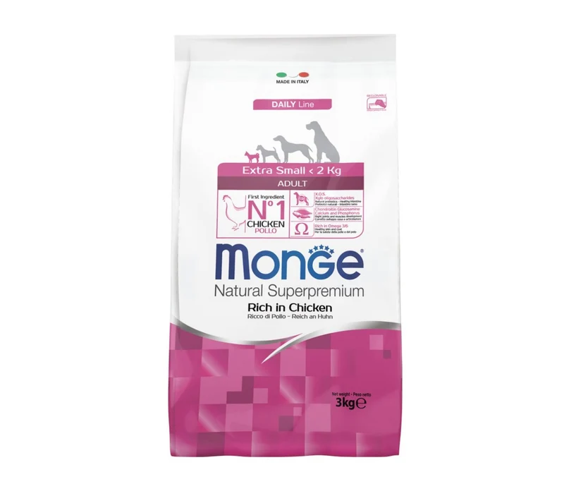 MONGE CANE NATURAL SUPERPREMIUM ADULTO EXTRA SMALL POLLO 3 KG