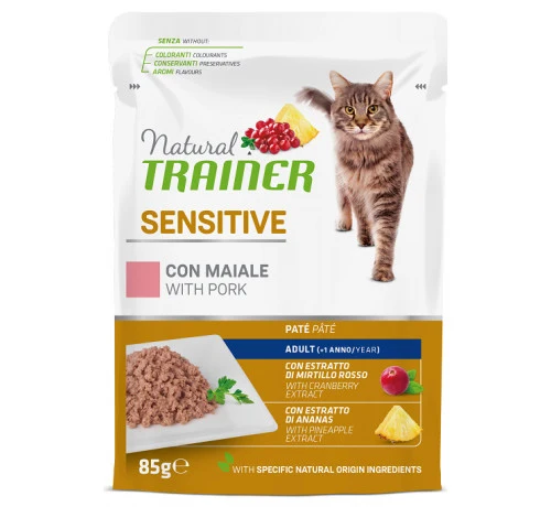 Natural Trainer Sensitive Gatto Maiale - Alimento Umido in Busta - 85 g