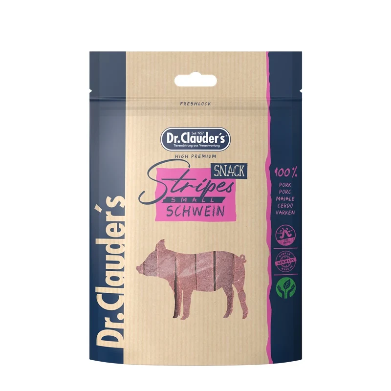 DR. CLAUDER'S CANE/GATTO SNACK STRIPES PICCOLO FILETTO DI MAIALE 80 GR