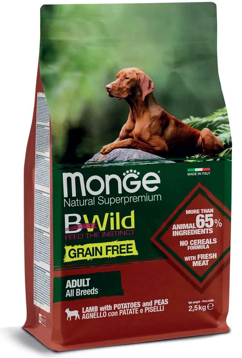 Monge Cane BWild Grain Free Adulto All Breeds Agnello, Patate & Piselli 12 kg
