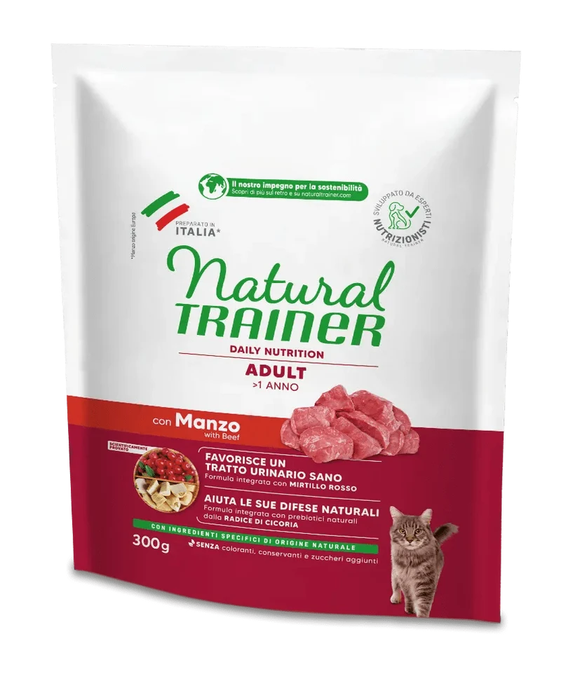Natural Trainer Adult Gatto con Manzo - Crocchette Complete - 300 g
