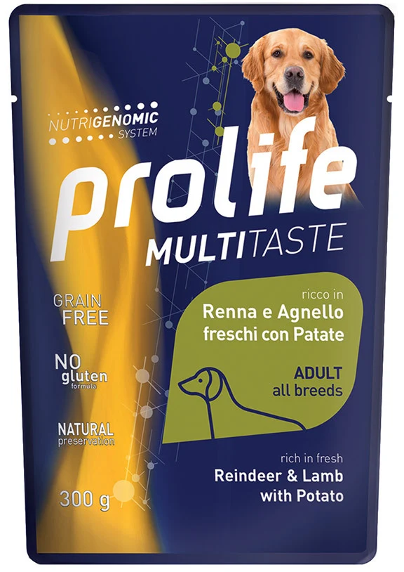 Prolife Cane Multitaste Adulto Renna, Agnello & Patate Busta 300 g