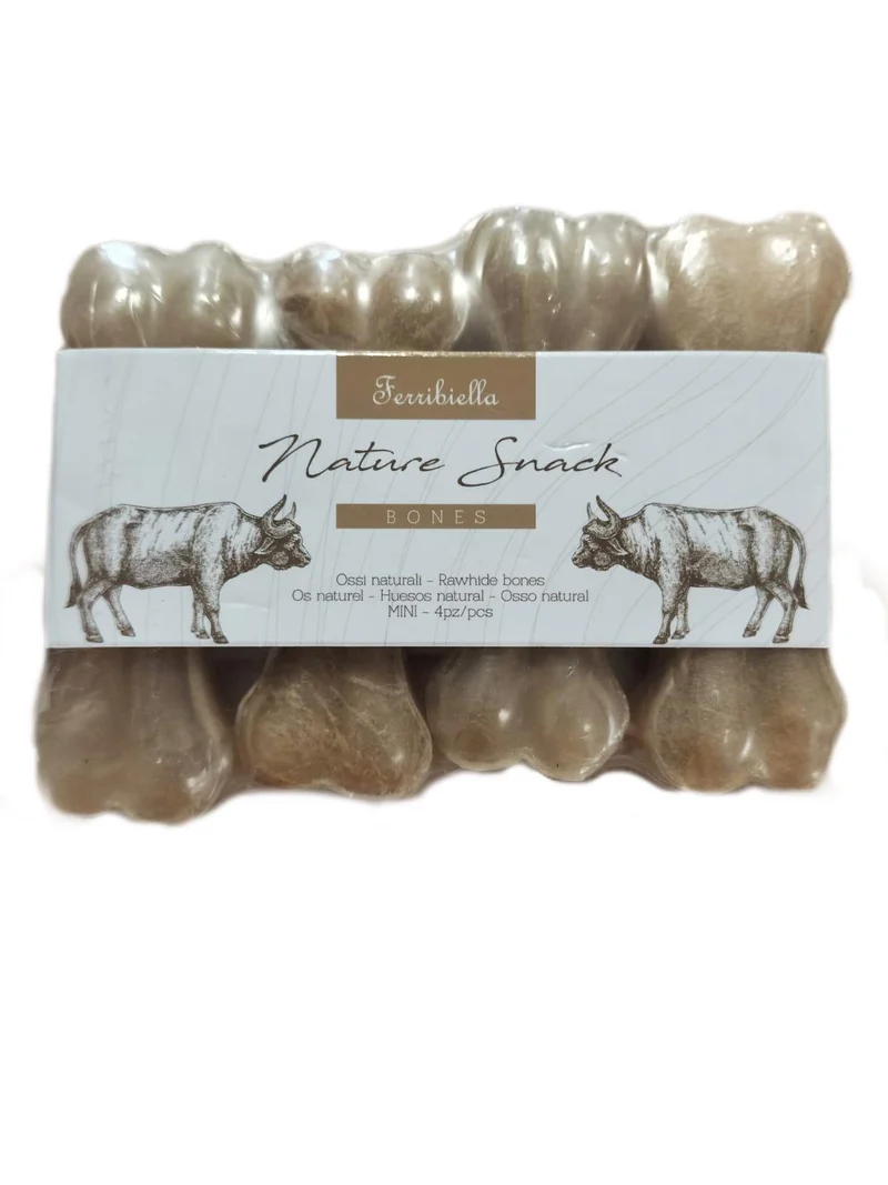 Osso Naturale da Masticare per Cani - Confezione 4pz, 100g, 8 cm