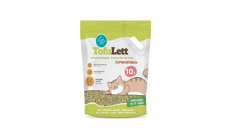 Leopet Tofulett Lettiera al Tofu al Tè Verde Compostabile - 10L
