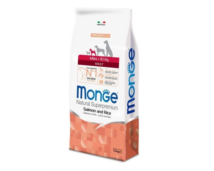 MONGE CANE NATURAL SUPERPREMIUM ADULTO MINI SALMONE & RISO 7,5 KG