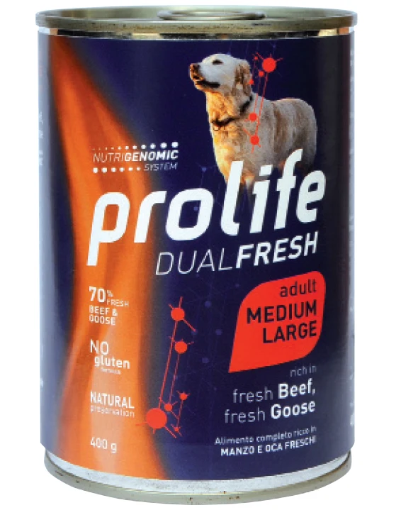 Prolife Cane Dual Fresh Adulto Medium & Large Manzo, Oca & Riso Lattina 400 g