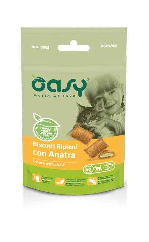 Oasy Gatto Snack Biscotti Ripieni Adulto Anatra 60 g