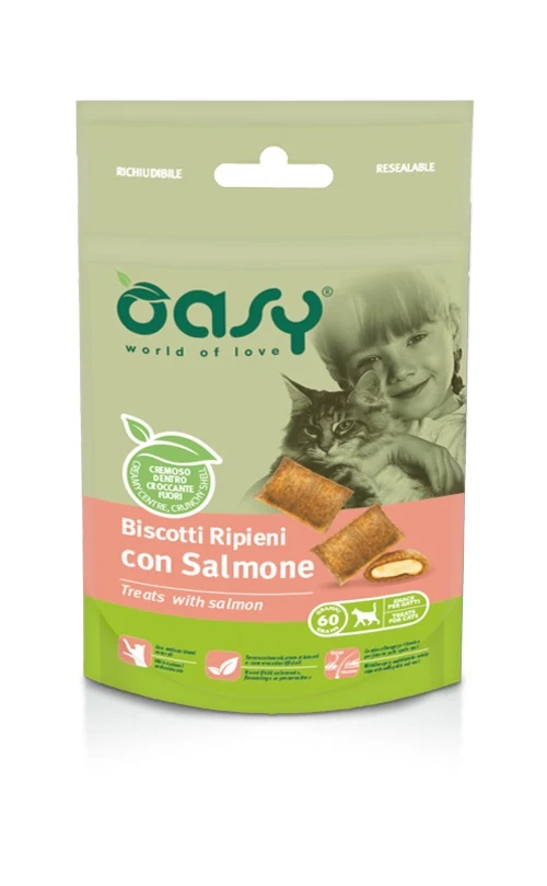 OASY GATTO SNACK BISCOTTI RIPIENI ADULTO SALMONE 60 GR