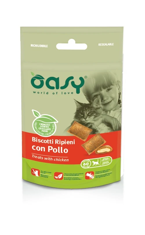 Oasy Gatto Snack Biscotti Ripieni Adulto Pollo 60 g