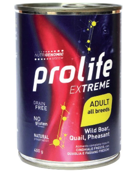 Prolife Cane Extreme Adulto All Breeds Cinghiale, Quaglia, Fagiano & Legumi Lattina 400 g
