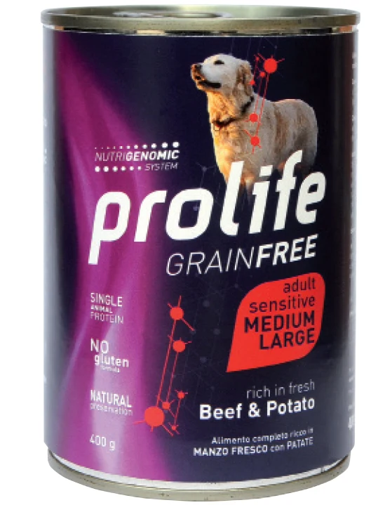 Prolife Cane Grain Free Sensitive Adulto Medium & Large Manzo & Patate Lattina 400 g