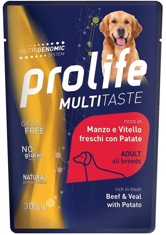 Prolife Cane Multitaste Adulto Manzo, Vitello & Patate Busta 300 g