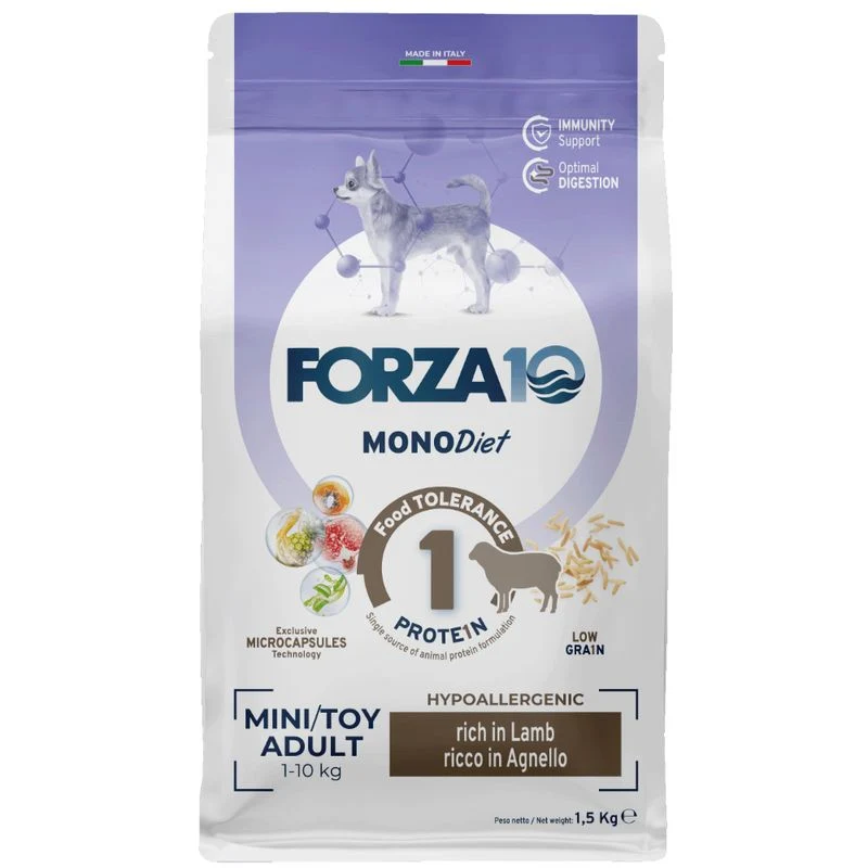 Forza 10 Diet Mini & Toy Agnello e Riso - Crocchette Cani, 1,5 kg