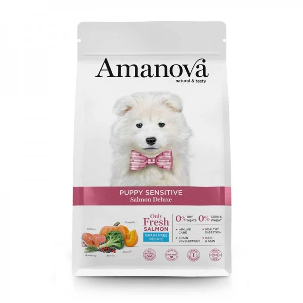 Amanova Puppy Sensitive Salmon Deluxe - Crocchette per Cuccioli, 2 kg