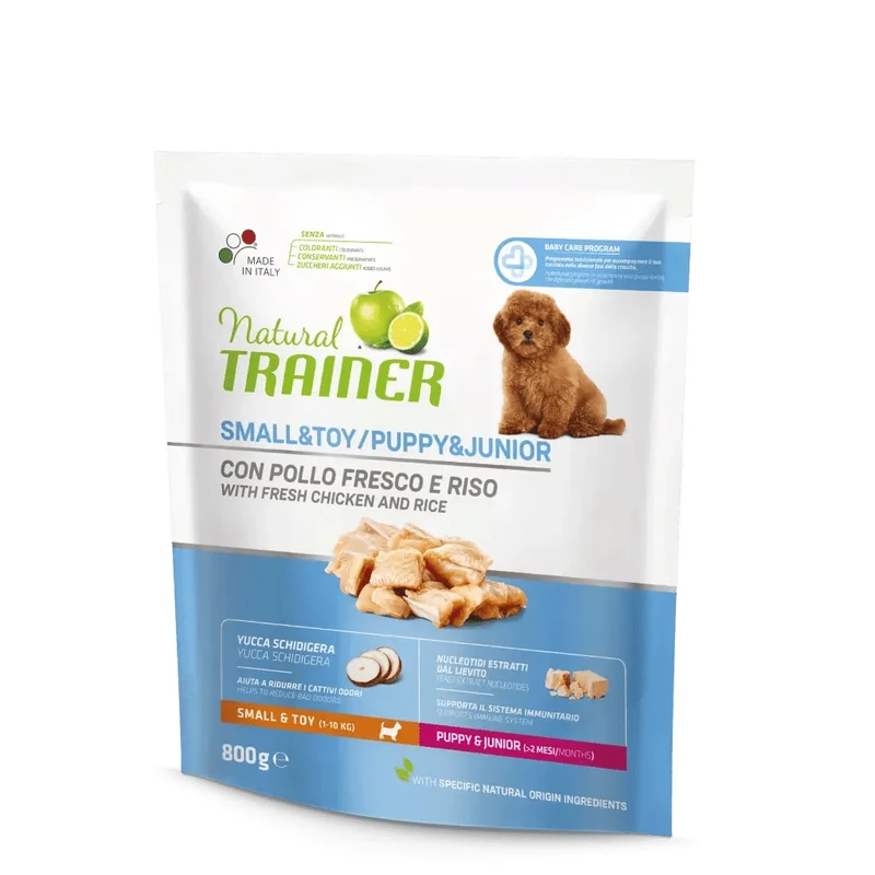 TRAINER CANE NATURAL PUPPY&JUNIOR SMALL&TOY POLLO & RISO 800 GR