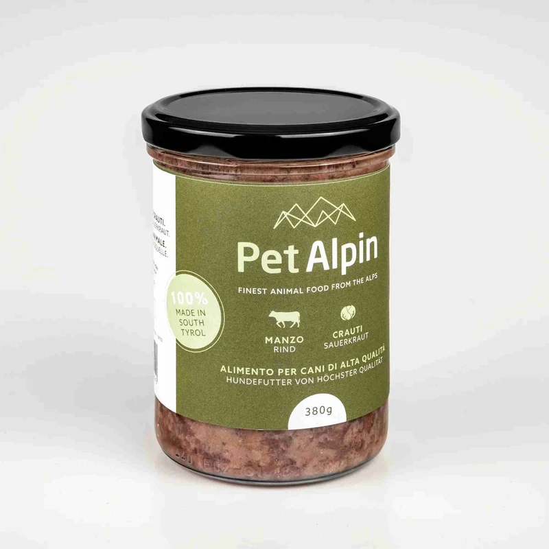 Pet Alpin Ragù Manzo e Crauti - Cibo Umido Cani, 380g