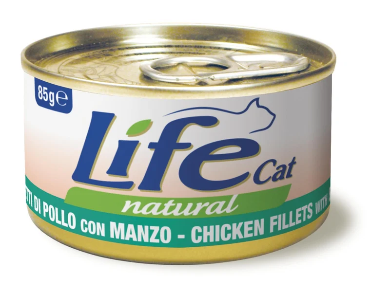 Life Cat Natural Filetti di Pollo e Manzo - Cibo Umido Gatto, 85g