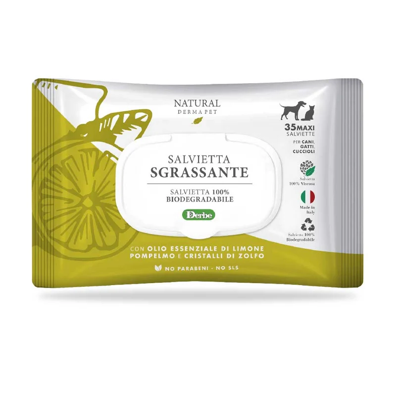 Natural Derma Pet Salviette Sgrassanti Limone e Pompelmo – 35 pz