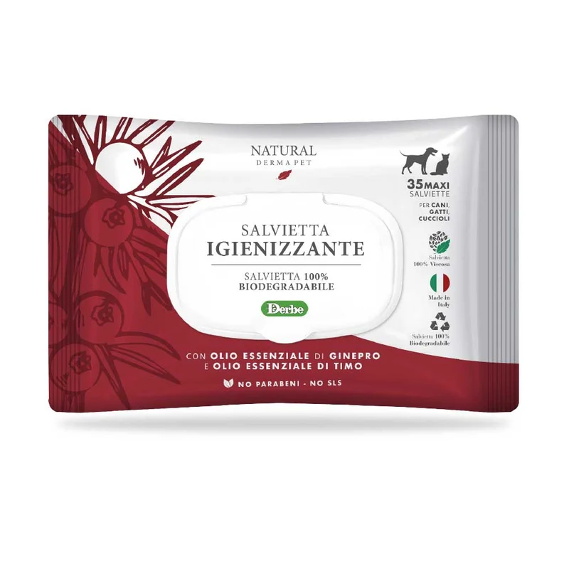 Natural Derma Pet Salviette Igienizzanti Ginepro e Timo – 35 pz