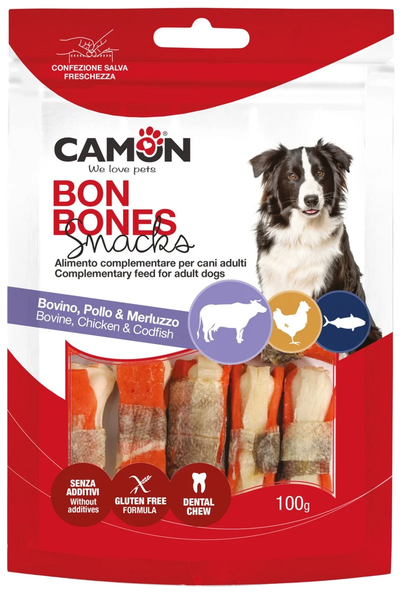 CAMON CANE SNACK OSSI CON BOVINO, POLLO & MERLUZZO 100 GR