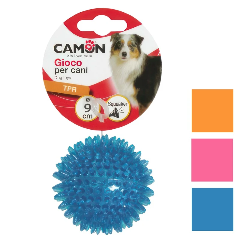 CAMON CANE GIOCO PALLA IN GOMMA CON PUNTE 9 CM (colori assortiti)
