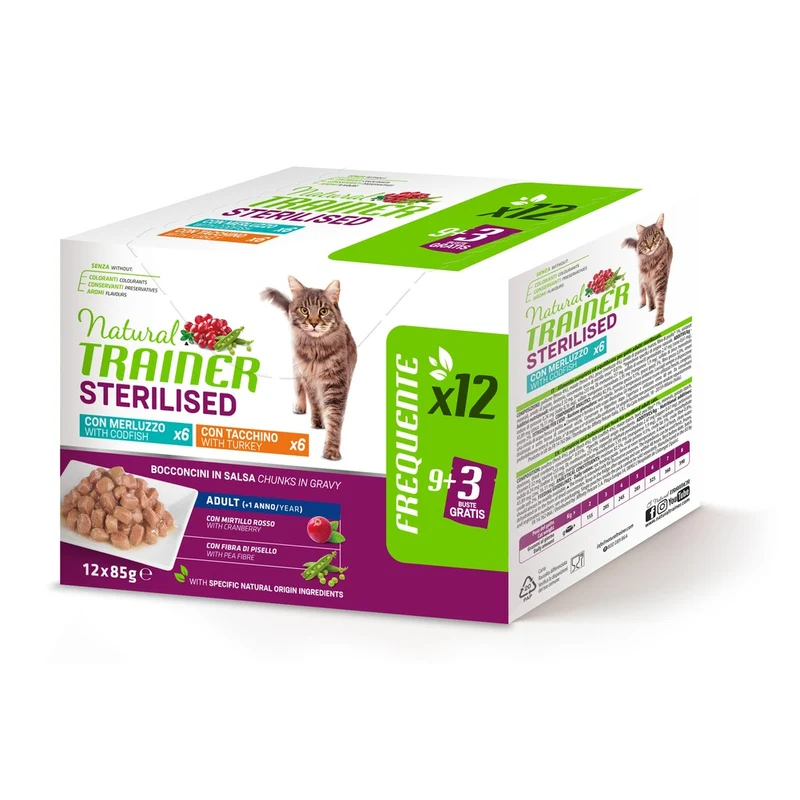 Multipack Natural Trainer Sterilised 12x85g Tacchino + Merluzzo per Gatti
