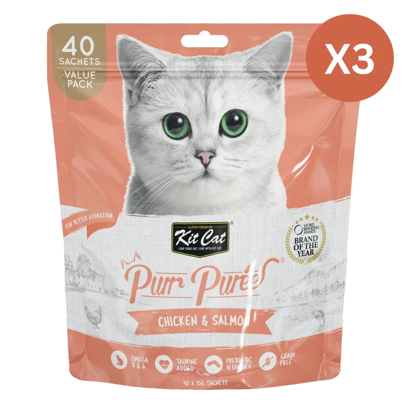 Kit Cat Puree Chicken & Salmon Cat Treats 600G - Pack of 3