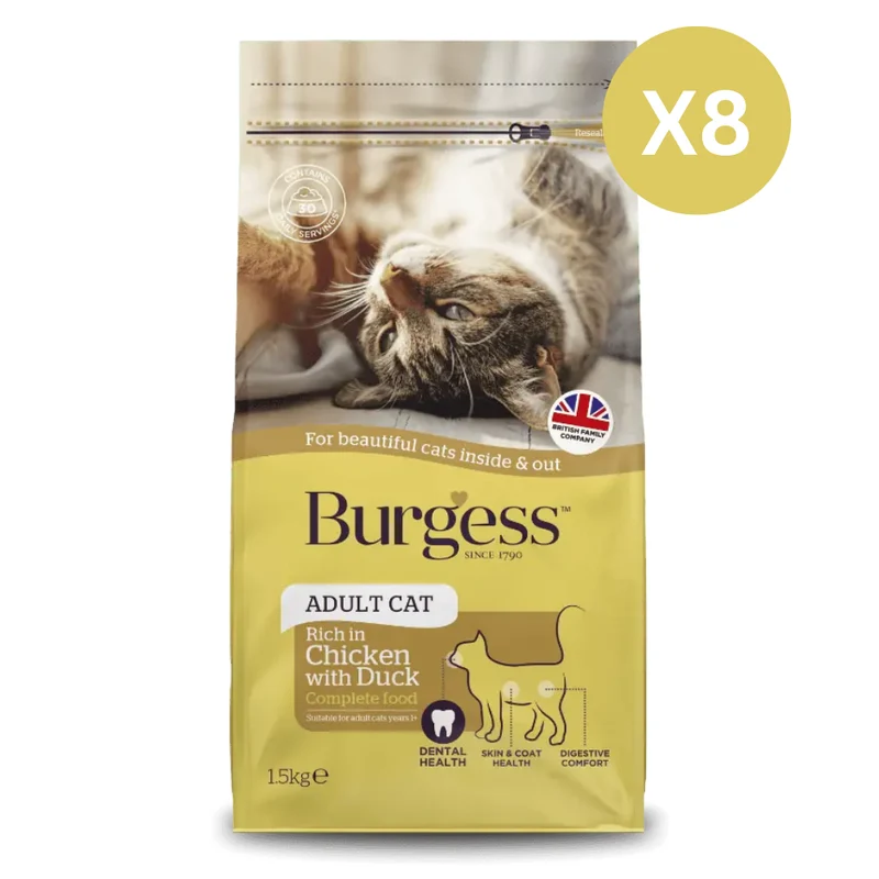 Burgess Rich In Chicken With Duck Adult Cat Dry Food 1.5KG - Pack Of 8