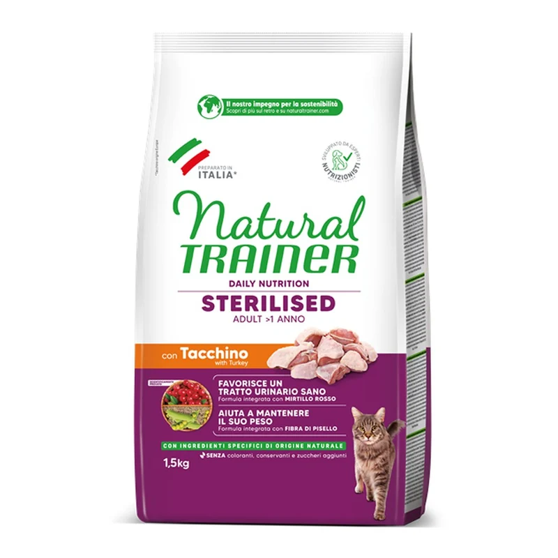 Cibo Secco Natural Trainer Sterilised Adult con Tacchino per Gatti 1,5kg